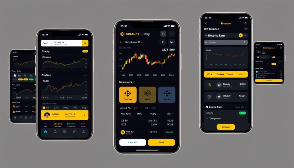 Мобильное приложение Binance с различными функциями и режимами