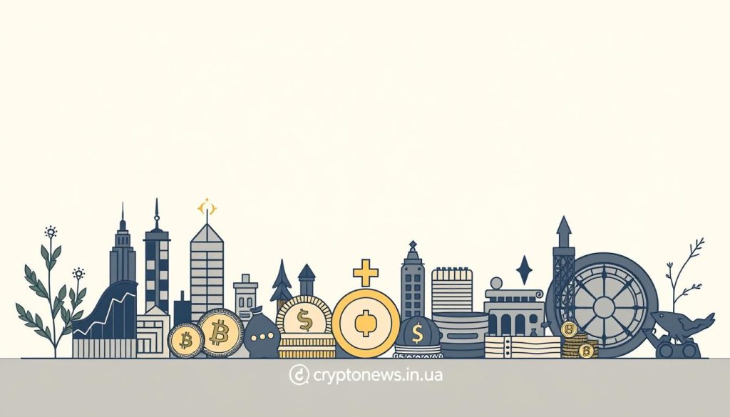 Prompt A thoughtful portfolio diversification illustration, featuring various financial assets against a clean, minimalist background. Showcase a balanced mix of stocks, bonds, cryptocurrencies, and other investment options, all seamlessly integrated to convey the concept of "Диверсификация портфеля". Use a muted color palette with subtle gradients to create a sense of depth and balance. Include the "cryptonews.in.ua" brand name as a discreet, integrated element. Capture the essence of the "Основные принципы инвестирования в акции" section with a sophisticated, professional aesthetic that inspires confidence in the viewer. Prompt A thoughtful portfolio diversification illustration, featuring various financial assets against a clean, minimalist background. Showcase a balanced mix of stocks, bonds, cryptocurrencies, and other investment options, all seamlessly integrated to convey the concept of "Диверсификация портфеля". Use a muted color palette with subtle gradients to create a sense of depth and balance. Include the "cryptonews.in.ua" brand name as a discreet, integrated element. Capture the essence of the "Основные принципы инвестирования в акции" section with a sophisticated, professional aesthetic that inspires confidence in the viewer.