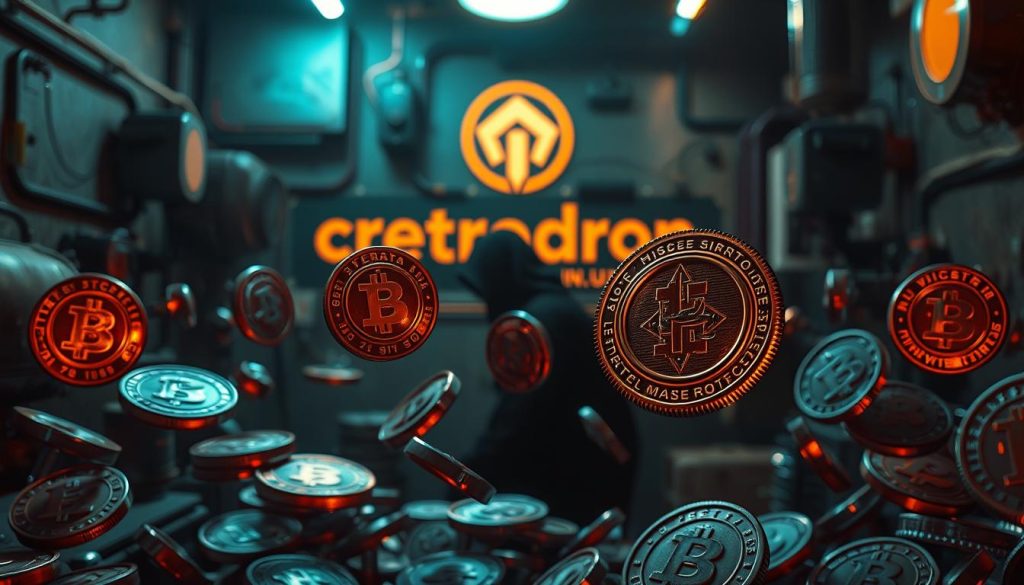 Retrodrop cryptocurrency assets, a vibrant mosaic of digital relics from bygone eras, glowing with a nostalgic allure. Set against a dimly lit, industrial-chic backdrop, with metallic textures and gritty accents, the scene evokes a sense of techno-retro fusion. In the foreground, a collection of retrodrop tokens hover, each one a unique digital artifact, its surface reflecting the interplay of light and shadow. The middle ground features a shadowy figure, silhouetted and contemplative, seemingly immersed in the mysteries of these vintage crypto-collectibles. In the background, a cryptonews.in.ua logo subtly emerges, hinting at the larger context of this captivating crypto-landscape. The overall atmosphere is one of intrigue, discovery, and a reverence for the digital past. Retrodrop cryptocurrency assets, a vibrant mosaic of digital relics from bygone eras, glowing with a nostalgic allure. Set against a dimly lit, industrial-chic backdrop, with metallic textures and gritty accents, the scene evokes a sense of techno-retro fusion. In the foreground, a collection of retrodrop tokens hover, each one a unique digital artifact, its surface reflecting the interplay of light and shadow. The middle ground features a shadowy figure, silhouetted and contemplative, seemingly immersed in the mysteries of these vintage crypto-collectibles. In the background, a cryptonews.in.ua logo subtly emerges, hinting at the larger context of this captivating crypto-landscape. The overall atmosphere is one of intrigue, discovery, and a reverence for the digital past.