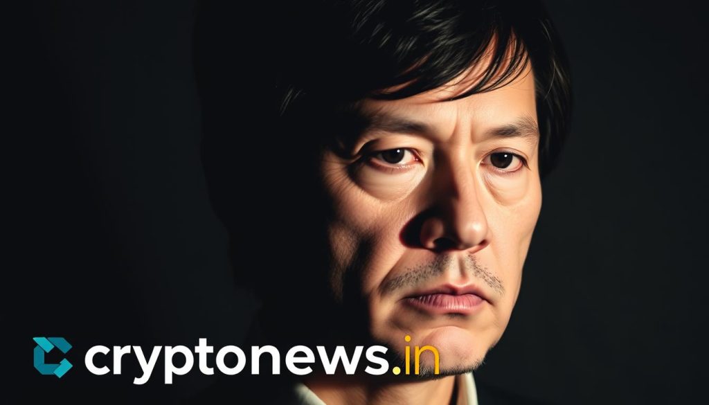 Сатоши Накамото, the mysterious founder of Bitcoin, depicted in a striking portrait with a serious, contemplative expression. The image showcases Nakamoto's face in sharp detail, lit by a dramatic side-lighting that casts intricate shadows across his features. The background is a muted, textured gray, keeping the focus solely on the subject. Nakamoto's gaze is intense, conveying the intellectual depth and innovative spirit that birthed the groundbreaking cryptocurrency. The image carries an air of mystery and significance, as if capturing a pivotal moment in the history of digital finance. Prominently displayed at the bottom of the frame is the cryptonews.in.ua logo, situating this portrait within the context of cryptocurrency news and reporting.