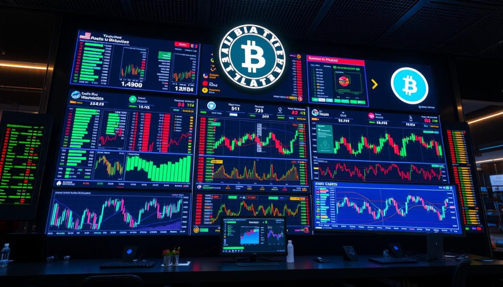 Создайте изображение криптовалютной биржи с разнообразными цифровыми активами Создайте изображение криптовалютной биржи с разнообразными цифровыми активами