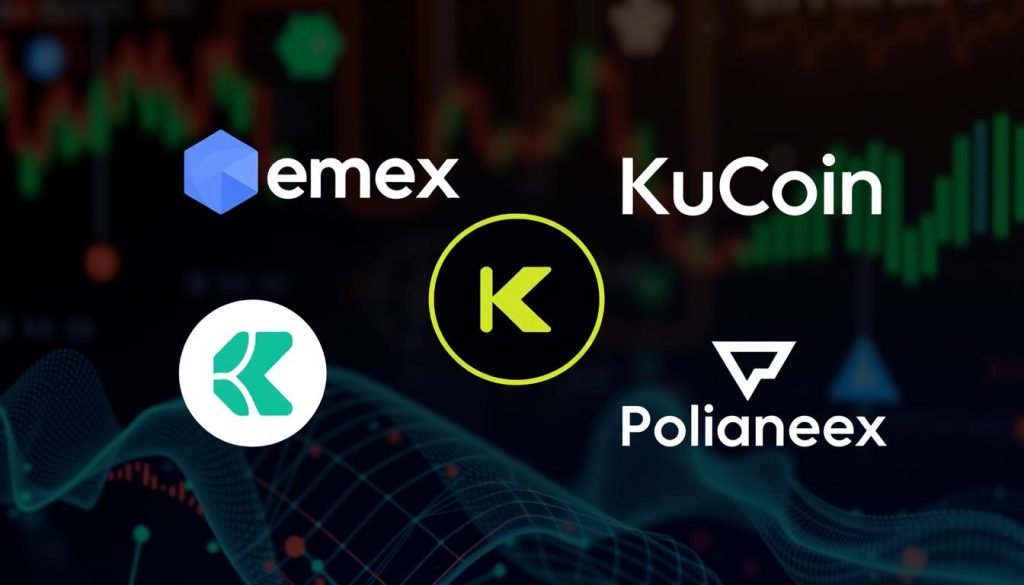 Создание изображения: три криптовалютные биржи - Phemex, KuCoin, и Poloniex.