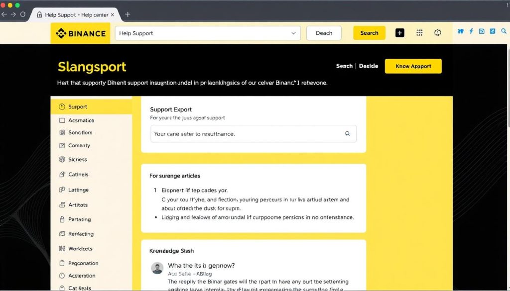 Страница поддержки Binance с чатом и базой знаний