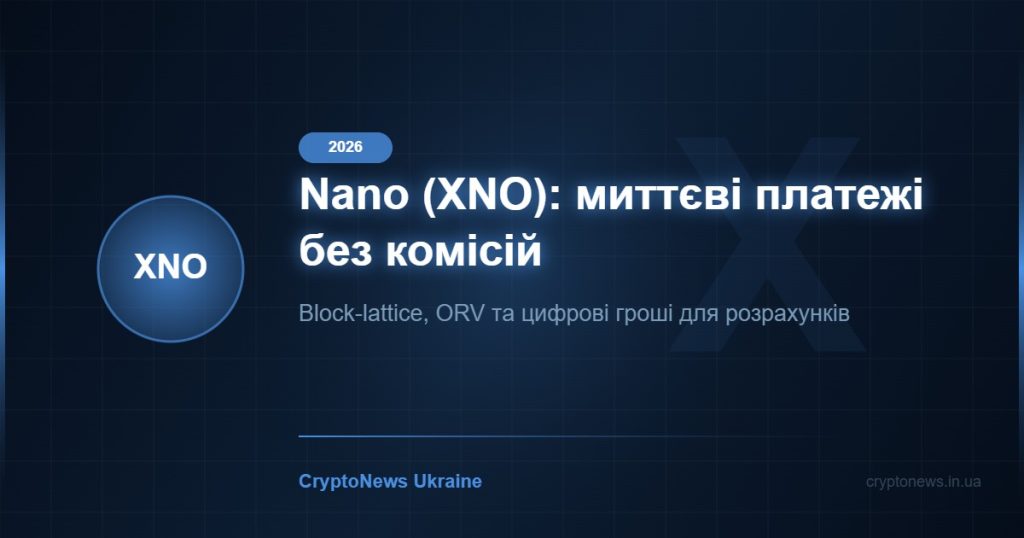 Nano (XNO) у 2026: миттєві транзакції без комісій — повний огляд